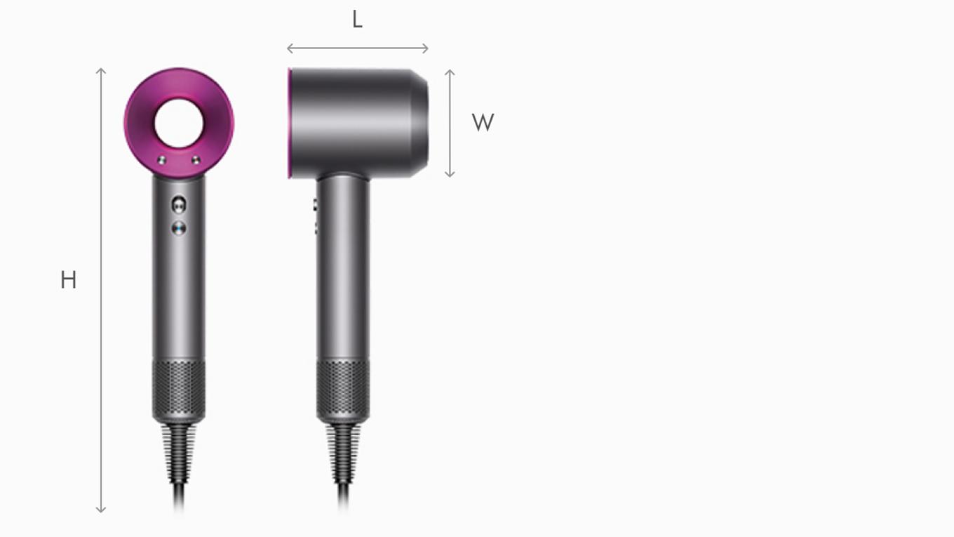Dyson supersonic hair dryer side and front views